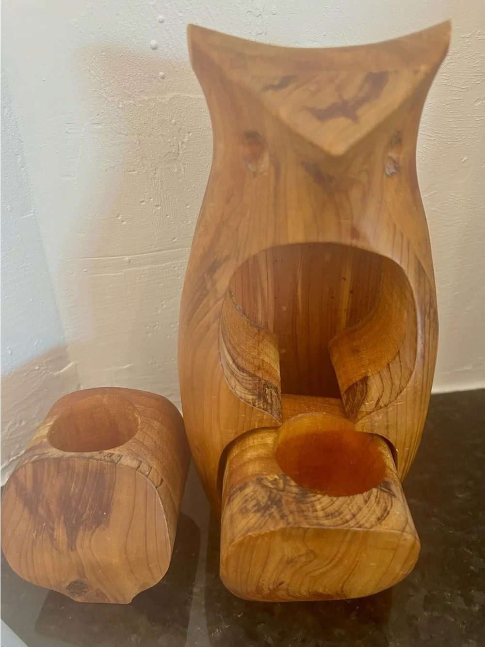 VTG Deborah D Bump Hand Carved Wood Owl Puzzle Box MCM